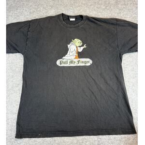 VINTAGE Star Wars Yoda Pull My Finger Shirt Mens XL Black Graphic Movie Y2K Tee